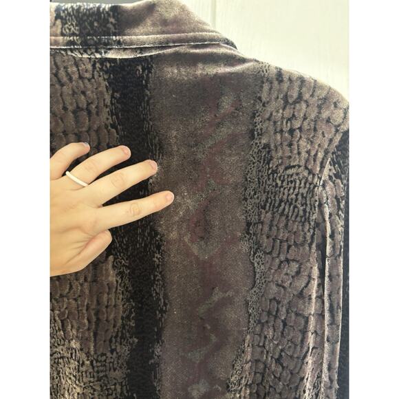 Vtg 90s Velvet Snake Skin Print Brown Button Up Top Size Small Grunge Mob Wife - Picture 9 of 9